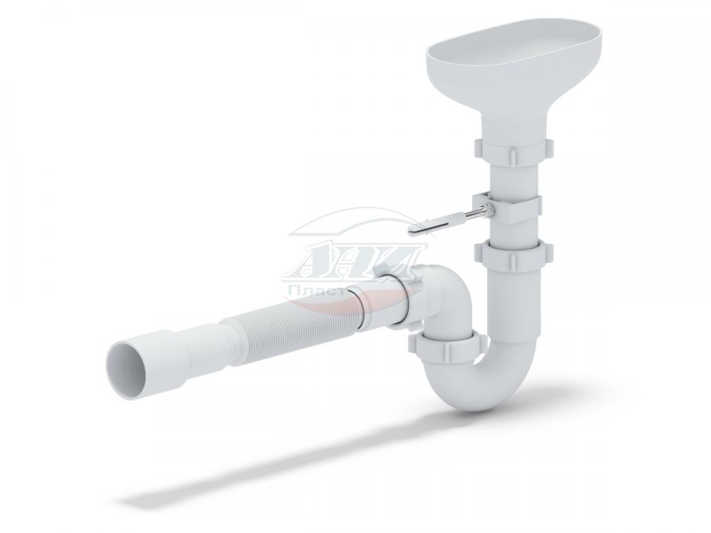Сифон АНИ 1.1/2"*40 прямоточный с разрывом струи с гибкой трубой 40*40/50