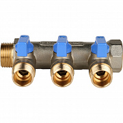 Коллектор STOUT c кранами 3/4" 3 выхода 1/2' (синие ручки) 