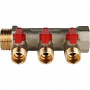 Коллектор STOUT c кранами 1" 3 выхода 1/2' (красные ручки) 